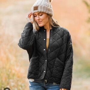 Maya Quilted Mock Neck Jacket Washed Black Size L